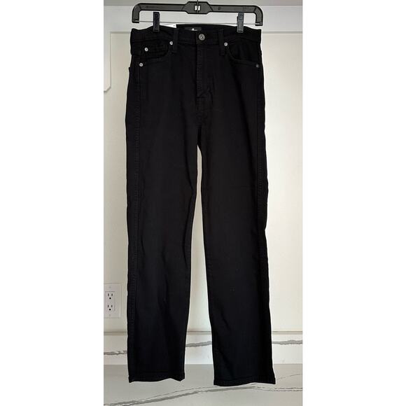 NWT 7 For All Mankind High‎ Waisted Cropped Straight Jeans Black Size 27 - Picture 1 of 11